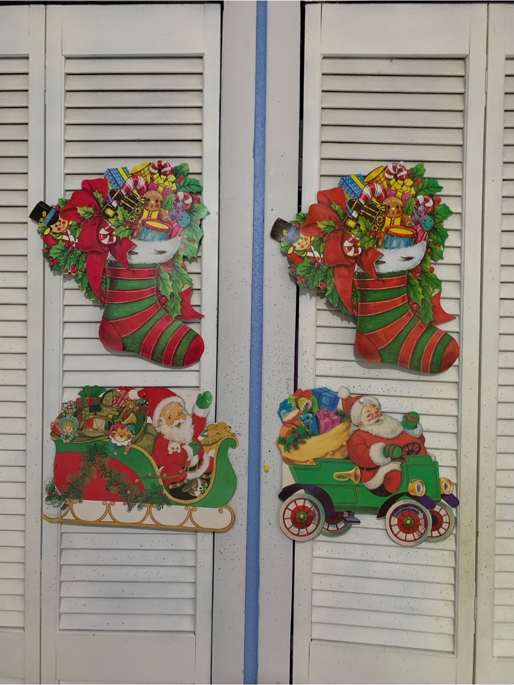 Lot 4 Vintage Die Cut Christmas Cardboard Wall Hanging Decorations Stockings